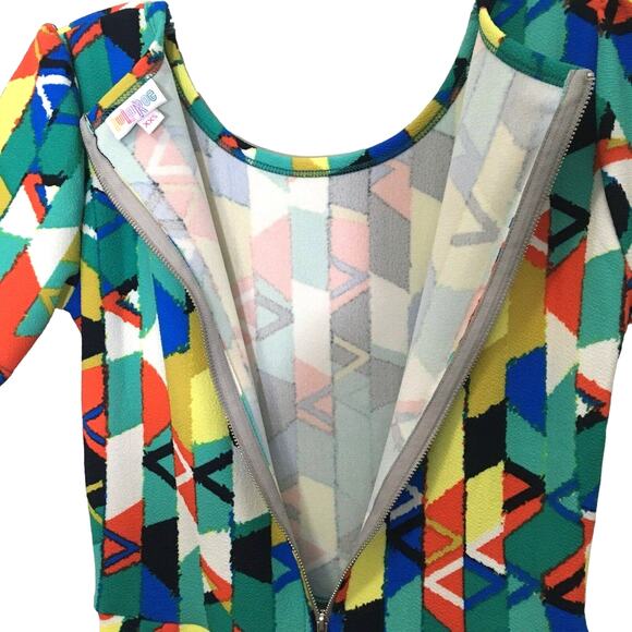 NEW LuLalRoe Amelia Dress Colorful Fit Flare Geometric Pattern Pleat Stretch XXS - Picture 13 of 16
